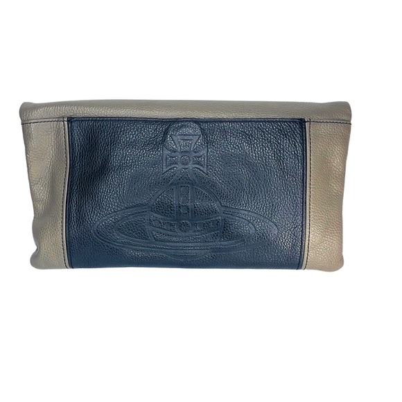 Vivienne Westwood Handbags - Vivienne Westwood Black and Taupe Foldover Clutch